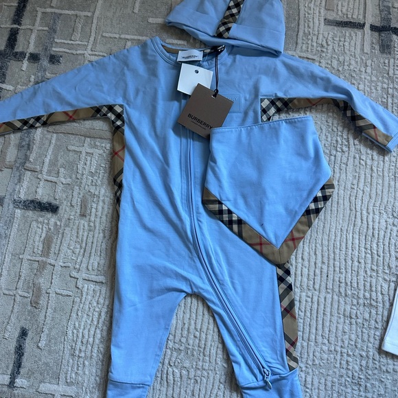 Burberry Light Blue Kids One Piece with Plaid Accents
